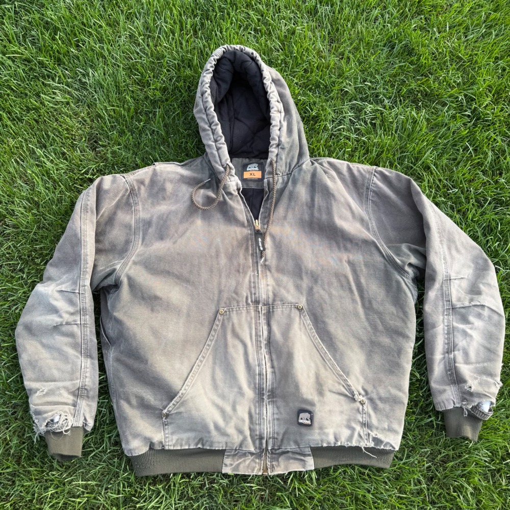 Berne Apparel Men's XL Work Jacket HJ375MGN Gray Hooded Duck Canvas Distressed